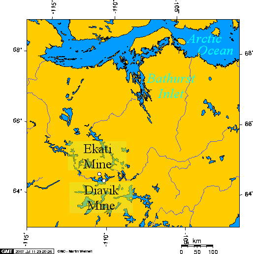 Lambert Projection showing the Ekati and Diavik Diamond Mine, near Barthurst Inlet, Nunavut.png