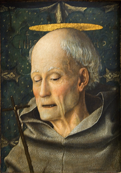 (PD) Painting: Jacopo Bellini Bernardino of Siena, patron saint of advertising, communications, compulsive gambling, and respiratory problems.