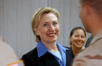 Senator Clinton visits troops assigned to the 2nd Brigade, 82nd Airborne Division in Baghdad, Iraq. (2003)