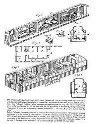 (PD) Drawing: Pullman-Standard Car Manufacturing Company In 1869 Pullman-Standard filed patents covering two different dining car designs. The "hotel-car" (top) combined sleeping and eating accommodations in the same car, while the "improved dining-car" (bottom) provided meal service only.