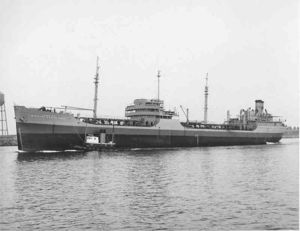 (PD) Photo: United States Navy USNS Mission Santa Ana (T-AO-137) underway in Long Beach Harbor, date unknown.